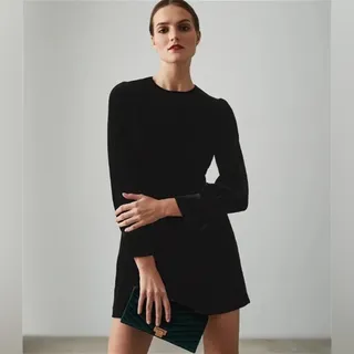 Photo of Reiss Bianca Black Velvet Long Sleeve Mini Dress