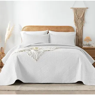 Photo of Lightweight King Size Quilt Only Microfiber Bedspread Coverlet- White
