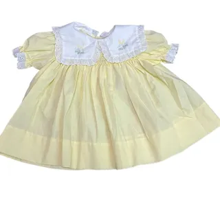 Photo of Vintage Wonderalls Baby Girls Pale Yellow Polly Dress Peter Pan Collar Eyelet