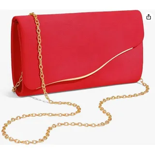 Photo of Formal Evening Clutch Purses with Detachable Chain for Women Faux Suede- Red