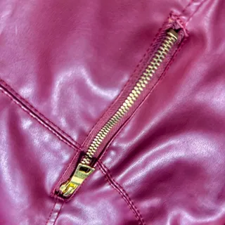 Photo of Fresh New York Red Faux Leather Moto Jacket Women’s M Quilted Biker Gold Zip