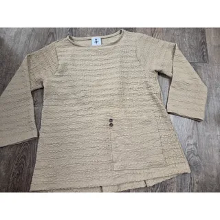 Photo of Inoah Crinkle Tan Beige Shirt Crop Pants Outfit Matching Set Small