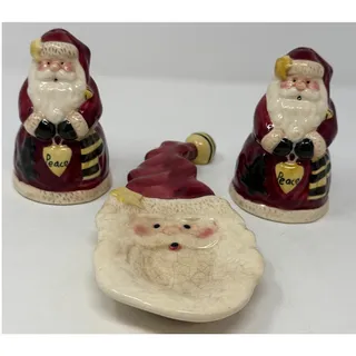 Photo of Vigor Christmas Santa Salt and Pepper Shakers Peace on Front and Spoon Rest