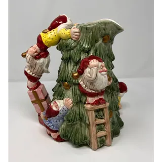 Photo of Fitz and Floyd Trim a Tree Christmas Pitcher with Elf Handle 9 1/2" Tall
