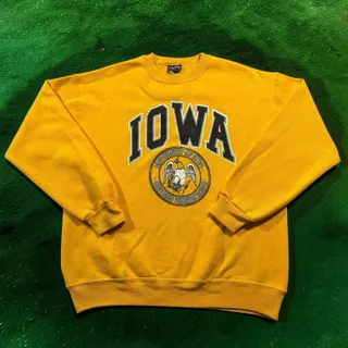 Photo of Vtg JanSport University of Iowa Hawkeyes Sweatshirt Large Yellow Crewneck USA
