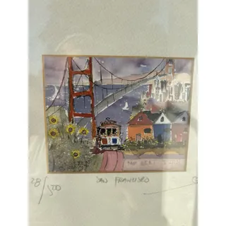 Photo of E. Guzman “San Francisco” Golden Gate Bridge Signed Numbered Print Framed 1998