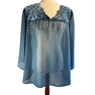 Photo of Style & Co Sheer Chiffon Polka Dot Embroidered V-Neck Blouse Blue XL
