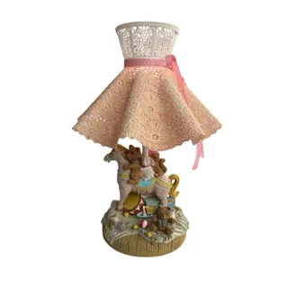 Photo of Vintage Teddy Bear Nursery Table Lamp with Pink Lace Shade – 11" Tall