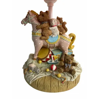 Photo of Vintage Teddy Bear Nursery Table Lamp with Pink Lace Shade – 11" Tall