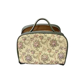 Photo of Vintage Floral Tapestry Train Case Cosmetic Bag Green Vanity.