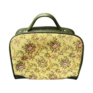 Photo of Vintage Floral Tapestry Train Case Cosmetic Bag Green Vanity.
