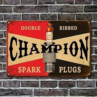 Photo of Retro Metal Tin Sign • Petroliana • Champion Spark Plugs • Double Ribbed • 8x12