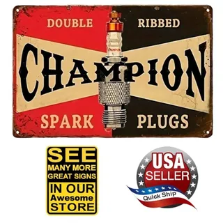 Photo of Retro Metal Tin Sign • Petroliana • Champion Spark Plugs • Double Ribbed • 8x12