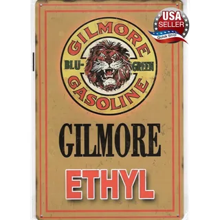 Photo of Retro Tin Sign • Petroliana • Gilmore Lion • Blue-Green Gasoline • Gilmore Ethyl