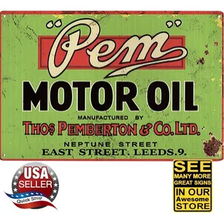 Photo of Metal Tin Petroliana Sign •Pem Motor Oil •Thos Pemberton & Co •Leeds, England UK