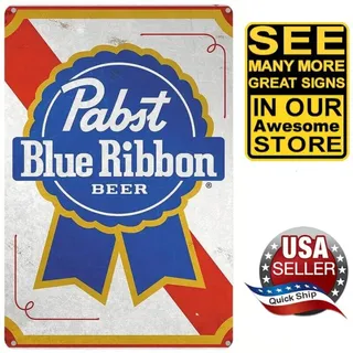 Photo of Metal Tin Sign • Pabst Blue Ribbon Beer • Desperate Enterprises PBR • Breweriana