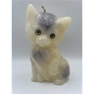 Photo of Vintage 1970s White Wax Cat Shaped Candle Figurine Featuring Yellow Eyes