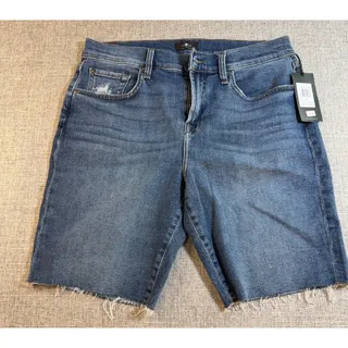 Photo of 7 For All Mankind Denim Shorts Mens 33 NWT Raw Hem Cutoff Stretch Blue Jeans