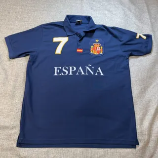 Photo of Spain Soccer Polo Mens XL Navy #7 One-Star Era España Embroidered