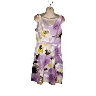 Photo of ANN Taylor V-Back Sleeveless Purple/Beige Knee Length Sheath Dress Size 8P