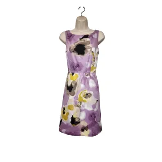 Photo of ANN Taylor V-Back Sleeveless Purple/Beige Knee Length Sheath Dress Size 8P