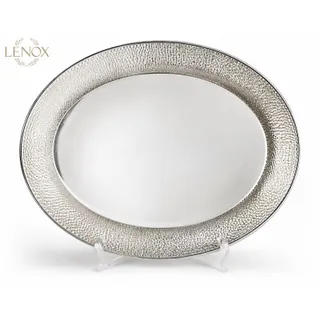 Photo of Lenox Stony Creek Oval Platter Hammered Silver Tone 17.5in Metal