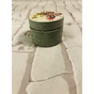 Photo of Small Green Ceramic Floral Round Trinket Box with Lid, 3in x 2in