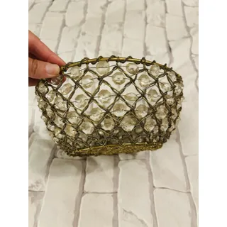 Photo of Gold Round Metal Wire Decorative Basket Bowl, Small Vintage/Retro Freestanding