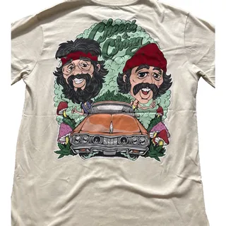 Photo of Cheech Chong Mad Engine Car 420 Streetwear Graphic Tee Mens S Cream Ivory NWOT
