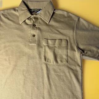 Photo of Vintage 70s Sears SportsWear Mens Polo Shirt M Mustard Big Collar