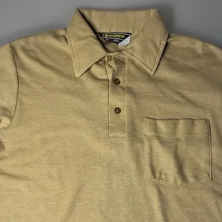 Photo of Vintage 70s Sears SportsWear Mens Polo Shirt M Mustard Big Collar