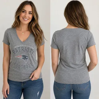 Photo of New England Patriots NFL Team Apparel Large Gray V-Neck Graphic T-Shirt