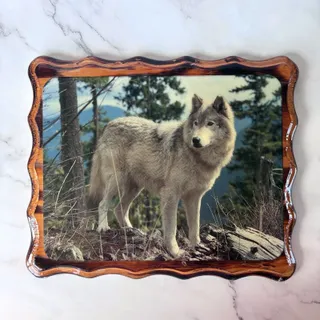 Photo of Vintage Wolf Photo Plaque Wood Wall Art Rustic Wildlife Cabin Decor 11.5x9.5