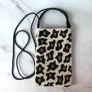 Photo of Bamboo Trading Company Beaded Leopard Print Crossbody Club Bag Purse