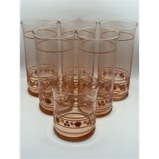 Photo of Set of 6 Vintage Pink Glass Drinkware, Floral Glassware, Libbey Capri Misty Rose