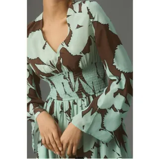 Photo of New Anthropologie DHRUV KAPOOR Long Sleeve V-Neck Maxi Dress $248 X-SMALL Brown