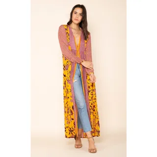 Photo of New RAGA Daze in the Sun Kimono $135 SMALL Mustard Bohemian Floral