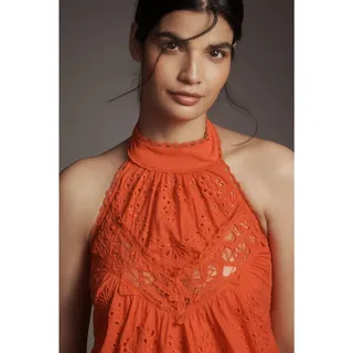 Photo of NWT Anthropologie Halter Cutwork Lace Dress MAXI $298 LARGE Orange