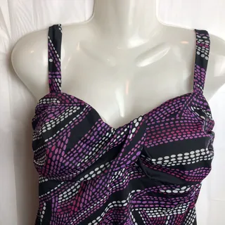 Photo of Sonoma Tankini Top Women 12 Black Dot Twist Front Empire Padded Adjustable Swim