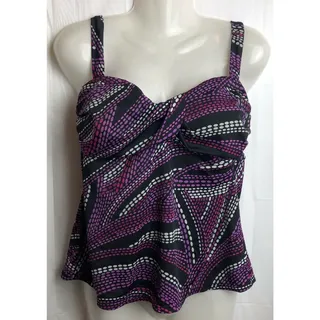 Photo of Sonoma Tankini Top Women 12 Black Dot Twist Front Empire Padded Adjustable Swim