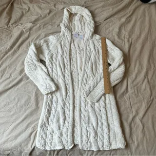 Photo of Mary Jane By Marcasiano Cable Knit Hooded Long Sleeve Cardigan