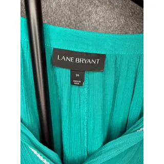 Photo of Lane Bryant 24 Teal Embroidered Boho Peasant Tassel Blouse