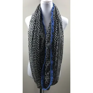 Photo of American Eagle Infinity Scarf B/W Sheer Blue Crochet Trim Boho Aztec 100% Cotton