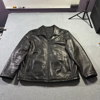 Photo of Dockers Genuine Leather Jacket Black Full Zip Quilted Lined Men’s XXLT Tall
