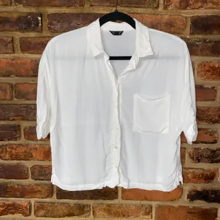 Photo of Topshop White Boxy Oversized Short Sleeve Button Down Shirt Women's Size 0