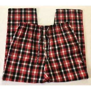 Photo of Head Lounge Pants Men M Red Plaid Flannel Sleepwear Pajamas Cotton Pockets Logo
