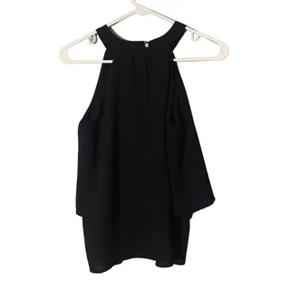 Photo of Paper Crane Black Tiered Layered Sleeveless Mock Neck Blouse Women Sz M