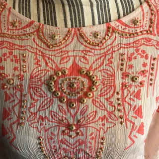 Photo of Copied - West 36TH Corp Aztec Coral Peach Wood Beads Key Hole Back Crop Top Women Sz L
