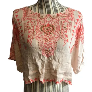 Photo of Copied - West 36TH Corp Aztec Coral Peach Wood Beads Key Hole Back Crop Top Women Sz L
