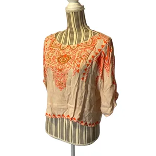 Photo of West 36th Corp Coral Peach Aztec Beaded Crop Top Keyhole Back Women’s Medium